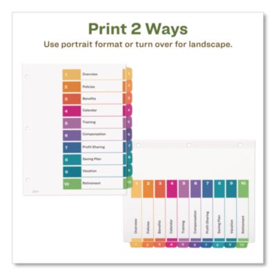 Avery Customizable Table Of Contents Ready Index Dividers With Multicolor Tabs, 10-Tab, 1 To 10, 11 X 8.5, White, 3 Sets (AVE11082) AVE11082