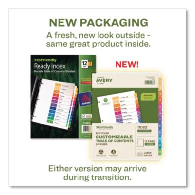 Avery Customizable Table Of Contents Ready Index Dividers With Multicolor Tabs, 12-Tab, 1 To 12, 11 X 8.5, White, 3 Sets (AVE11083) AVE11083