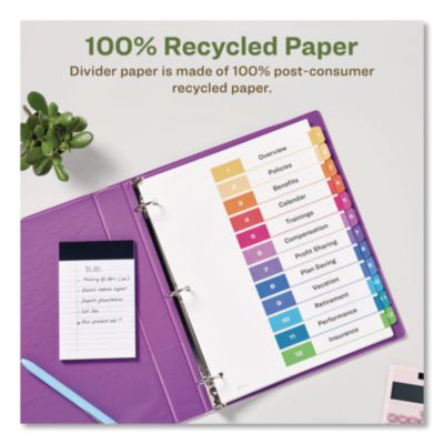 Avery Customizable Table Of Contents Ready Index Dividers With Multicolor Tabs, 12-Tab, 1 To 12, 11 X 8.5, White, 3 Sets (AVE11083) AVE11083