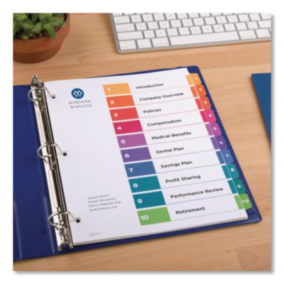 Avery Customizable TOC Ready Index Multicolor Tab Dividers, 10-Tab, 1 to 10, 11 x 8.5, White, Traditional Color Tabs, 1 Set (AVE11135) AVE11135