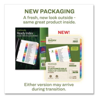 Avery Customizable Table Of Contents Ready Index Dividers With Multicolor Tabs, 31-Tab, 1 To 31, 11 X 8.5, White, 1 Set (AVE11084) AVE11084