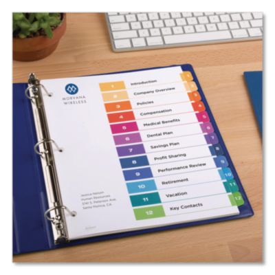 Avery Customizable TOC Ready Index Multicolor Tab Dividers, 12-Tab, 1 to 12, 11 x 8.5, White, Traditional Color Tabs, 1 Set (AVE11141) AVE11141