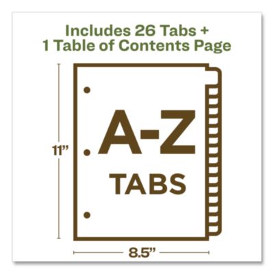 Avery Customizable Table Of Contents Ready Index Dividers With Multicolor Tabs, 26-Tab, A To Z, 11 X 8.5, White, 1 Set (AVE11085) AVE11085