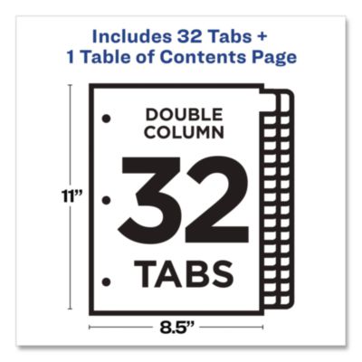Avery Customizable TOC Ready Index Double Column Multicolor Tab Dividers, 32-Tab, 1 to 32, 11 x 8.5, White, 1 Set (AVE11322) AVE11322