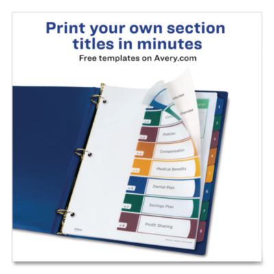 Avery Customizable Table Of Contents Ready Index Dividers With Multicolor Tabs, 8-Tab, 1 To 8, 11 X 8.5, Translucent, 1 Set (AVE11817) AVE11817