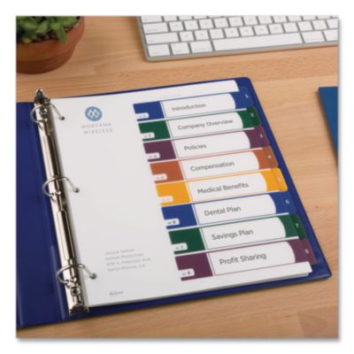 Avery Customizable Table Of Contents Ready Index Dividers With Multicolor Tabs, 8-Tab, 1 To 8, 11 X 8.5, Translucent, 1 Set (AVE11817) AVE11817