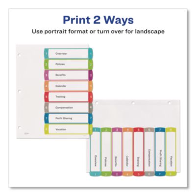 Avery Customizable TOC Ready Index Multicolor Tab Dividers, 8-Tab, 1 to 8, 11 x 8.5, White, Contemporary Color Tabs, 1 Set (AVE11841) AVE11841