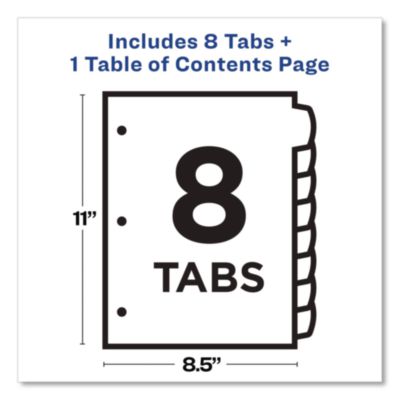 Avery Customizable TOC Ready Index Multicolor Tab Dividers, 8-Tab, 1 to 8, 11 x 8.5, White, Contemporary Color Tabs, 1 Set (AVE11841) AVE11841