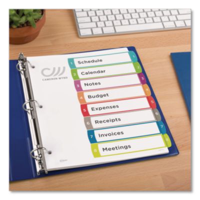 Avery Customizable TOC Ready Index Multicolor Tab Dividers, 8-Tab, 1 to 8, 11 x 8.5, White, Contemporary Color Tabs, 1 Set (AVE11841) AVE11841