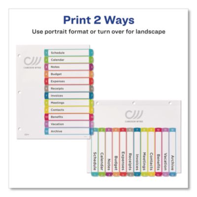 Avery Customizable TOC Ready Index Multicolor Tab Dividers, 12-Tab, 1 to 12, 11 x 8.5, White, Contemporary Color Tabs, 1 Set (AVE11843) AVE11843