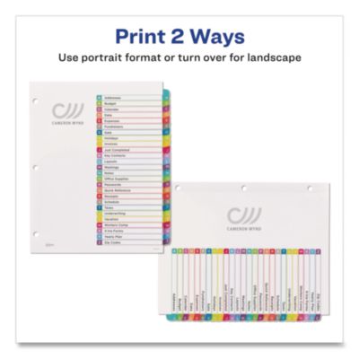 Avery Customizable TOC Ready Index Multicolor Tab Dividers, 26-Tab, A to Z, 11 x 8.5, White, Contemporary Color Tabs, 1 Set (AVE11844) AVE11844