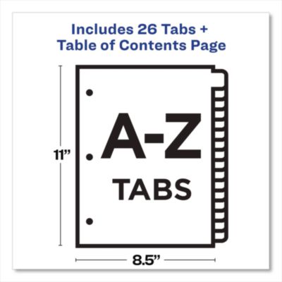 Avery Customizable TOC Ready Index Multicolor Tab Dividers, 26-Tab, A to Z, 11 x 8.5, White, Contemporary Color Tabs, 1 Set (AVE11844) AVE11844