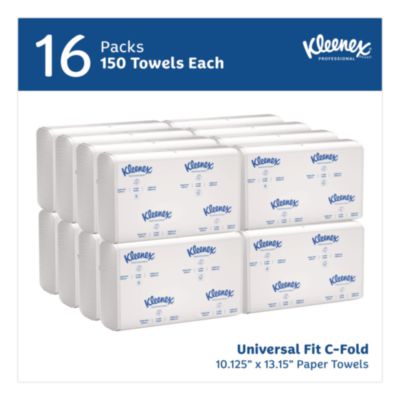 KleenexC-Fold Paper Towels, 1-Ply, 10.13 x 13.15, White, 150/Pack, 16 Packs/Carton (01500) KCC01500