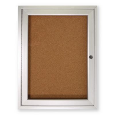 Ghent 1 Door Enclosed Natural Cork Bulletin Board with Satin Frame