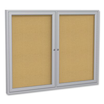 Ghent 2 Door Enclosed Natural Cork Bulletin Board with Satin Frame