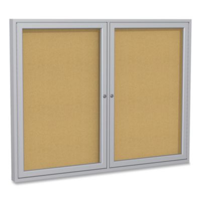 Ghent 2 Door Enclosed Natural Cork Bulletin Board with Satin Frame