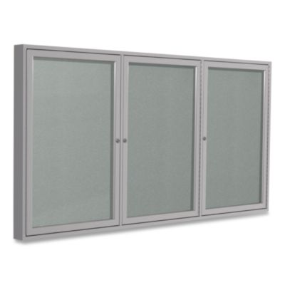 Ghent 3 Door Enclosed Vinyl Bulletin Board with Satin Frame