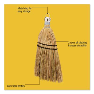 Rubbermaid Commercial Corn Whisk Broom, Corn Bristles, 12.2" Length, Yellow (RCPFG9B5500YEL) RCPFG9B5500YEL