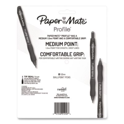 Paper Mate Profile Ballpoint Pen, Retractable, Medium 1 mm, Black Ink, Translucent Black Barrel, 8/Pack (2095460) PAP2095460