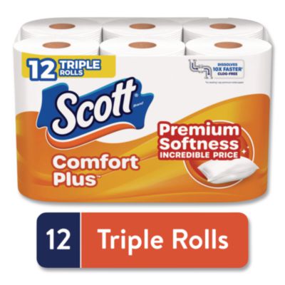 Scott ComfortPlus Toilet Paper, 12 Double Rolls, 231 Sheets per Roll, Septic-Safe, 1-Ply Toilet Tissue KCM47618