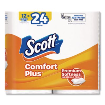 Scott ComfortPlus Toilet Paper, 12 Double Rolls, 231 Sheets per Roll, Septic-Safe, 1-Ply Toilet Tissue KCM47618