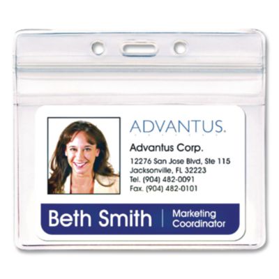 Advantus Resealable ID Badge Holders, Horizontal Orientation, Transparent Frost 4.13" x 3.75" Holder, 4" x 2.81" Insert, 50/Pack (AVT75523) AVT75523