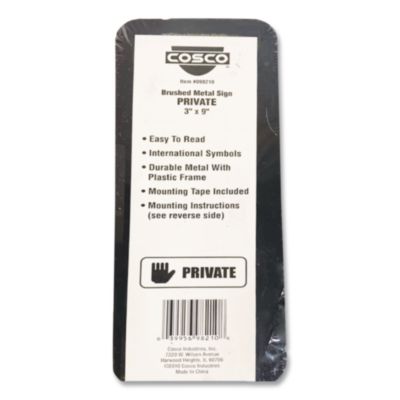 COSCO Brushed Metal Office Sign, Private, 9 X 3, Silver (COS098210) COS098210