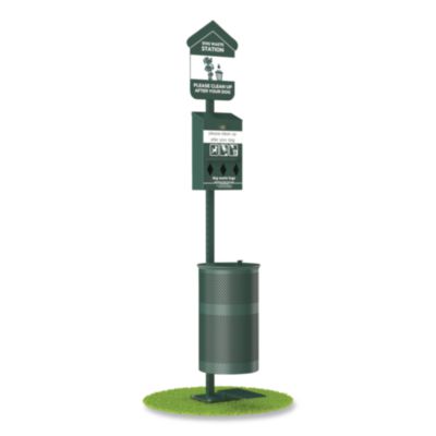 Furloo Pet Waste Station Kit with Foot Pedal, Roll Bag Locking Dispenser, 11.5 Gallon Trash Can, Pole, and Glow-in-the-Dark Sign