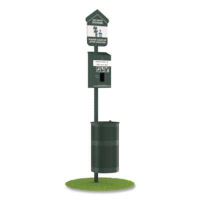 Furloo Pet Waste Station Kit with Header Bag Locking Dispenser, 11.5 Gallon Round Lidded Trash Can, Pole, and Glow-in-the-Dark Sign
