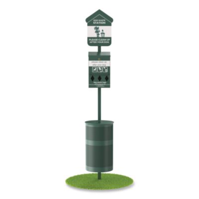 Furloo Pet Waste Station Kit with Roll Bag Locking Dispenser, 11.5 Gallon Round Lidded Trash Can, Pole, and Glow-in-the-Dark Sign