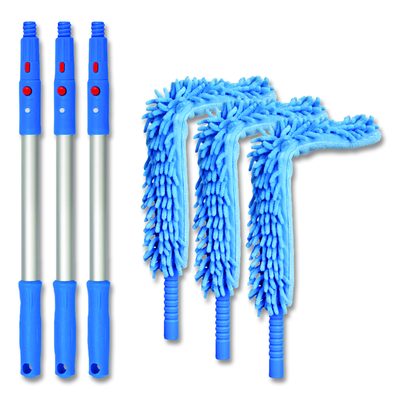 Gritt Commercial Flexible Wand Duster with Microfiber and Chenille Sleeve and 20" Pole