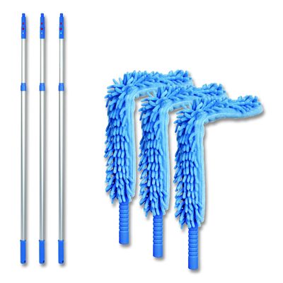 Gritt Commercial Flexible Wand Duster with Microfiber and Chenille Sleeve and 6 ft Telescopic Pole