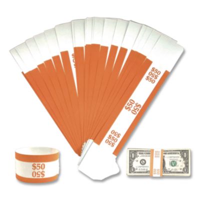 Pap-R Products Currency Straps, Orange, $50 In Dollar Bills, 1000 Bands/pack (CTX400050) CTX400050