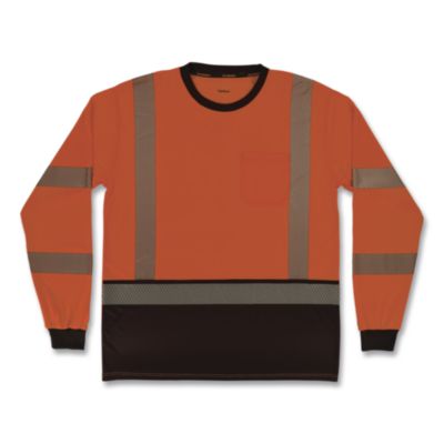 ergodyne® GloWear 8371BK Class 3 Performance Hi-Vis Long Sleeve T-Shirt with Black Bottom