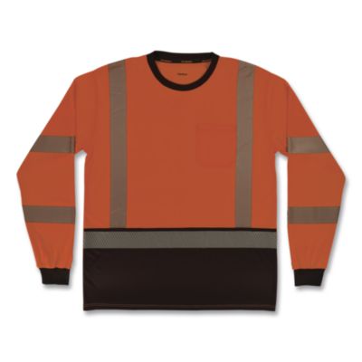 ergodyne® GloWear 8371BK Class 3 Performance Hi-Vis Long Sleeve T-Shirt with Black Bottom