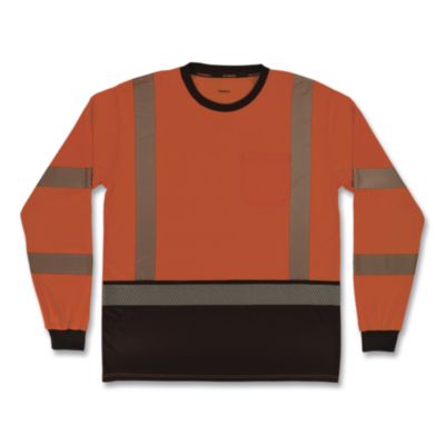 ergodyne® GloWear 8371BK Class 3 Performance Hi-Vis Long Sleeve T-Shirt with Black Bottom