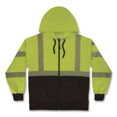 ergodyne® GloWear 8318BK Class 3 Performance Hi-Vis Hooded Zip-Up Sweatshirt with Black Bottom