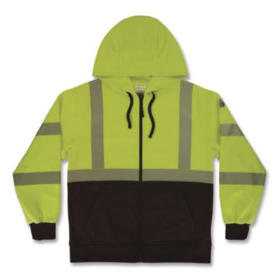 ergodyne® GloWear 8318BK Class 3 Performance Hi-Vis Hooded Zip-Up Sweatshirt with Black Bottom