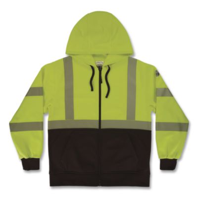 ergodyne® GloWear 8318BK Class 3 Performance Hi-Vis Hooded Zip-Up Sweatshirt with Black Bottom