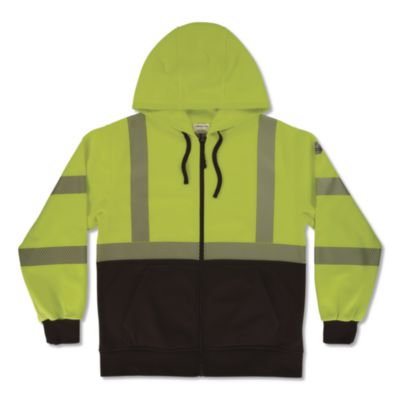ergodyne® GloWear 8318BK Class 3 Performance Hi-Vis Hooded Zip-Up Sweatshirt with Black Bottom
