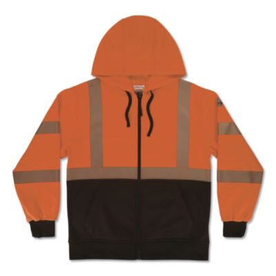 ergodyne® GloWear 8318BK Class 3 Performance Hi-Vis Hooded Zip-Up Sweatshirt with Black Bottom