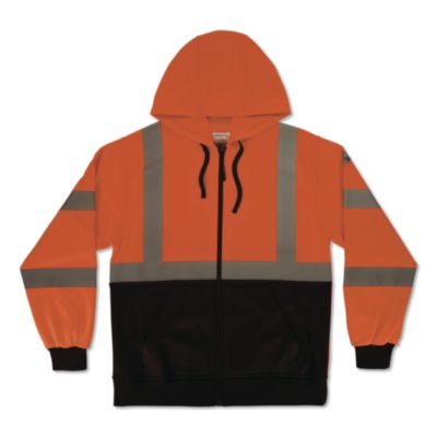 ergodyne® GloWear 8312BK Class 3 Essential Hi-Vis Hooded Zip-Up Sweatshirt with Black Bottom