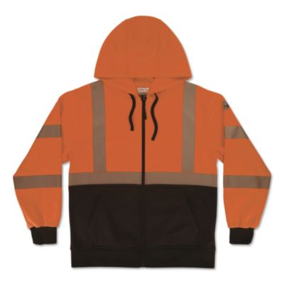 ergodyne® GloWear 8318BK Class 3 Performance Hi-Vis Hooded Zip-Up Sweatshirt with Black Bottom