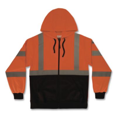 ergodyne® GloWear 8312BK Class 3 Essential Hi-Vis Hooded Zip-Up Sweatshirt with Black Bottom