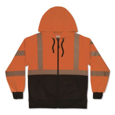 ergodyne® GloWear 8318BK Class 3 Performance Hi-Vis Hooded Zip-Up Sweatshirt with Black Bottom