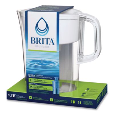 Brita Tahoe Water Pitcher with Elite Filter, 10 Cups, Bright White, 2/Carton (CLO50688CT) CLO50688CT