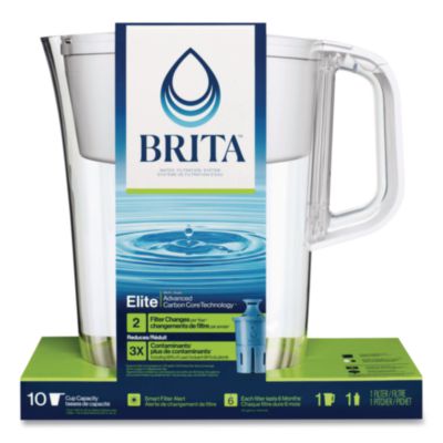 Brita Tahoe Water Pitcher with Elite Filter, 10 Cups, Bright White, 2/Carton (CLO50688CT) CLO50688CT