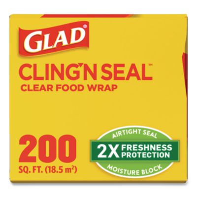 Glad Cling%27N Seal Plastic Food Wrap, 200 Square Foot Roll, Clear (CLO00020) CLO00020
