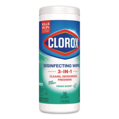 Clorox Disinfecting Wipes, 1-Ply, 7 x 8, Fresh Scent, White, 35/Canister, 12 Canisters/Carton (CLO01593CT) CLO01593CT