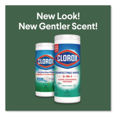 Clorox Disinfecting Wipes, 1-Ply, 7 x 8, Fresh Scent, White, 35/Canister (CLO01593EA) CLO01593EA